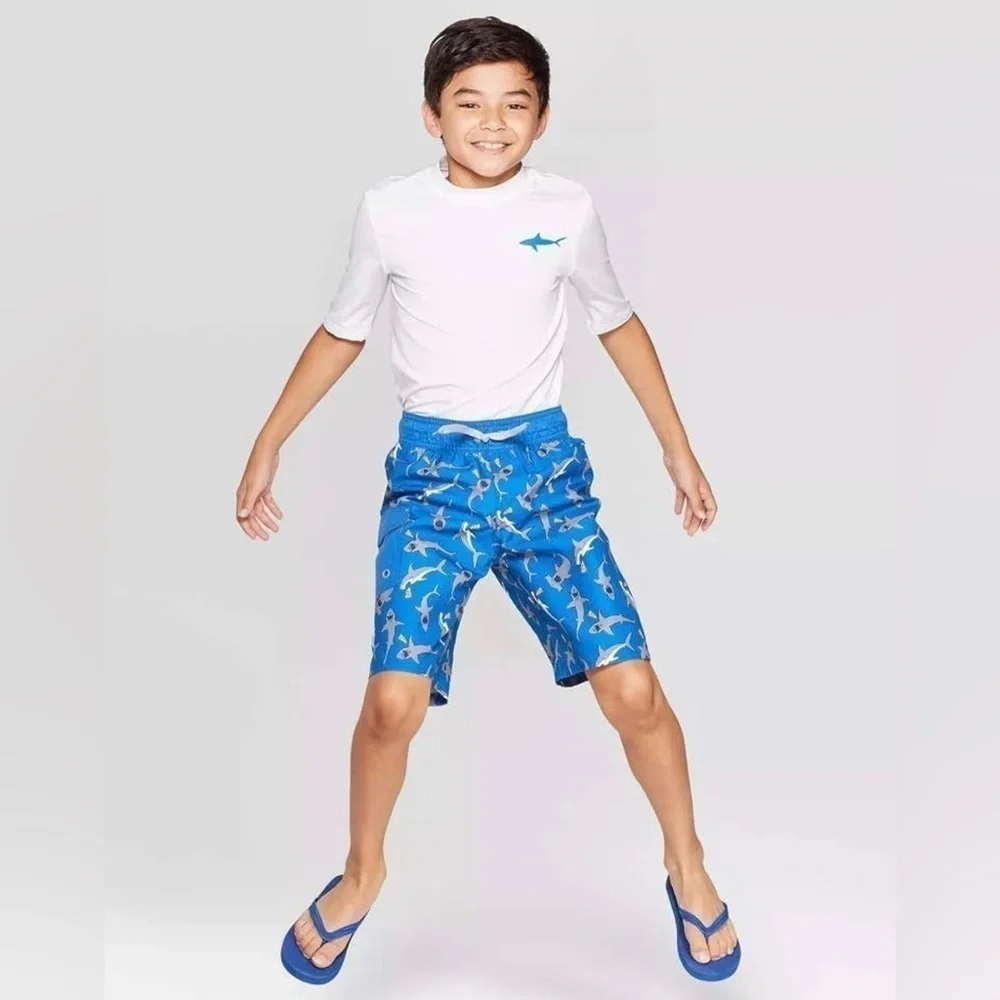 CAT & JACK Boys' Shark Print Swim Trunks - Size XS (4/5)